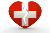 Broken white heart shape with Switzerland flag