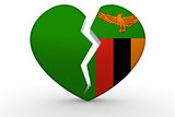 Broken white heart shape with Zambia flag