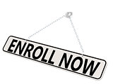 Enroll now banner isolated on white