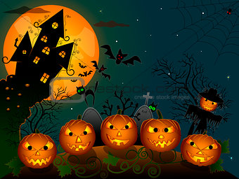  Halloween pumpkins at night