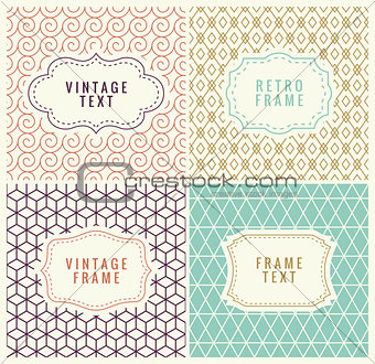 Minimal Background. Retro Mono Line Frames with place for Text. Vector Design Template, Labels, Badges on Seamless Geometric Patterns