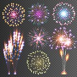 Festive Firework. Abstract Vector Pictograms. Dazzling Light up the sky. Icons on a black Background