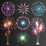 Festive Firework. Vector Isolated Pictograms. Dazzling Light up the sky. Icons on a black Background