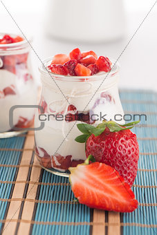 Strawberries desert with cream