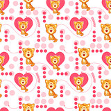 Seamless pattern with cute cartoon cat and heart. Baby pattern.