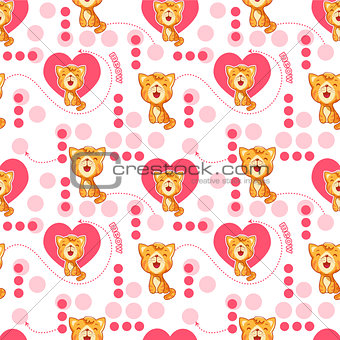 Seamless pattern with cute cartoon cat and heart. Baby pattern.