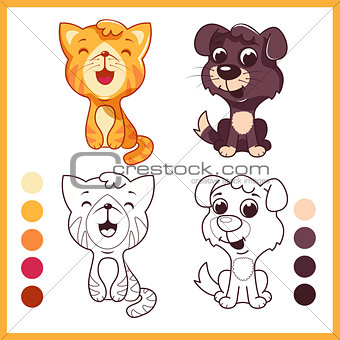 Cute little pets. Cartoon vector characters isolated on a white background with black outline.