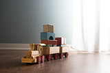 Wooden toy train on the floor