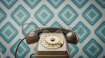 Vintage telephone on diamond wallpaper