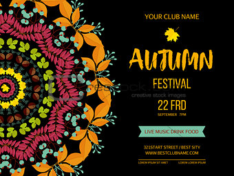 Autumn festival background. Invitation banner with fall leaves. Vector illustration