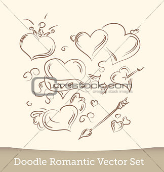 Valentine Doodles set  isolated on white background. Vector
