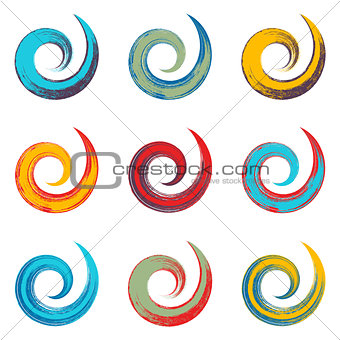 Colorful spiral vector brush strokes