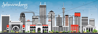 Johannesburg Skyline with Gray Buildings and Blue Sky.