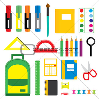 Set of school supplies. Vector illustration.