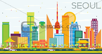 Seoul Skyline with Color Buildings and Blue Sky.