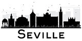Seville City skyline black and white silhouette. 