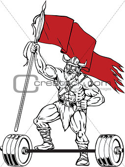 Viking Warrior Barbell Waving Flag Retro