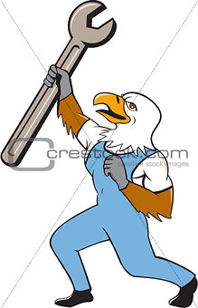 Mechanic Bald Eagle Spanner Standing Cartoon