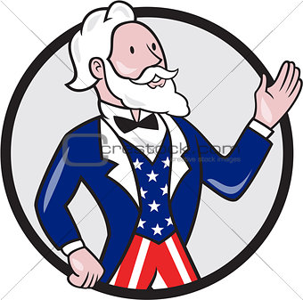 Uncle Sam American Waving Hand Circle Cartoon