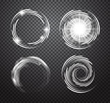 Isolated transparent glowing light effects set