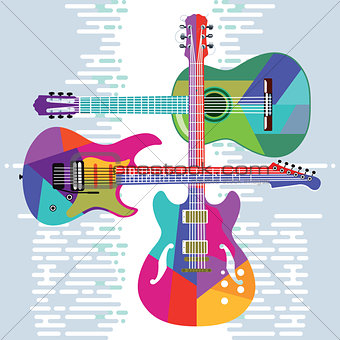 acoustic and electric guitars set