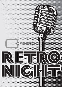 poster with a vintage microphone on gray background for advertising