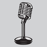 Vector illustration, poster of isolated retro, vintage microphone.
