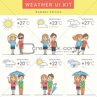 Flat weather widgets set with cute couple