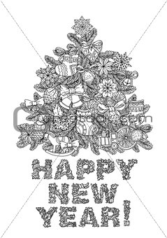 Happy New Year, lettering Greeting Card design