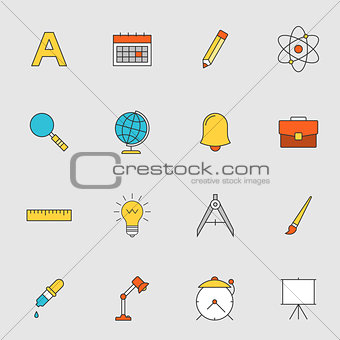 School education flat line icons