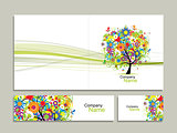 Business card collection, abstract floral tree design
