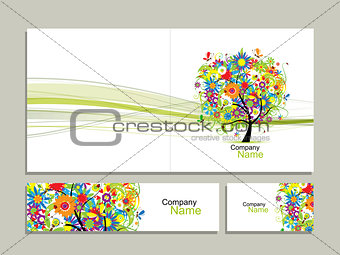 Business card collection, abstract floral tree design