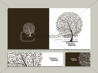 Business card collection, abstract tree design
