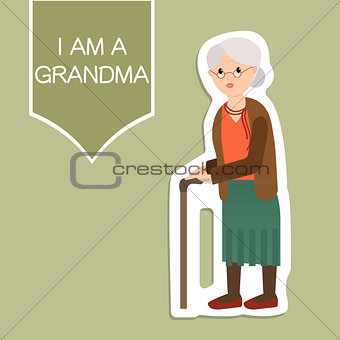 Grandma standing full length with walking stick smiling