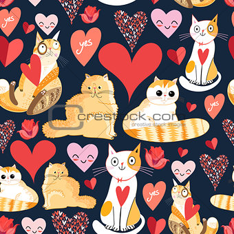 Pattern of cat lovers hearts