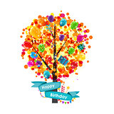 Color Glossy Balloons Tree Background. Happy Birthday Concept. V