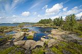 Beautiful rocky shores of Ladoga lake islands, Karelia.