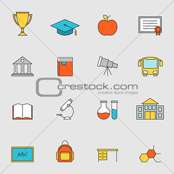 School education flat line icons vol 3