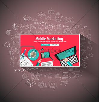 Mobile Marketing concept with Doodle design style