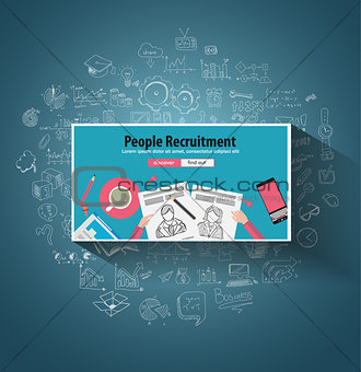 People Recruitment concept  with Doodle design style 