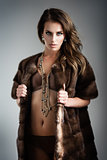 Sexy lingerie in fur coat