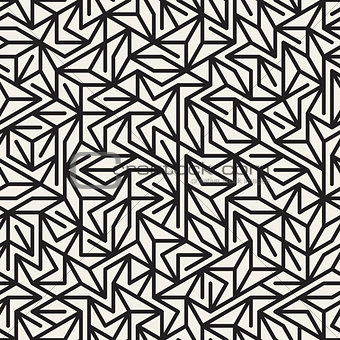 Vector Seamless Black And White Irregular Lines Grid Pattern