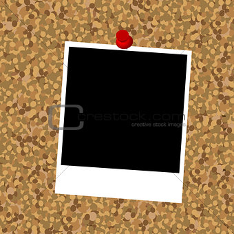 Cork board with instant photo frame and push pin