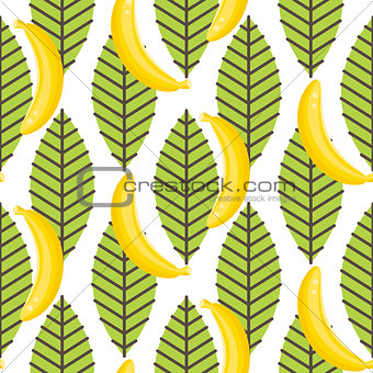 Banana fruit with leaves seamless pattern.
