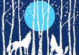 Howling wolf with birch trees, vector