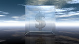 dollar symbol in glass cube under cloudy blue sky - 3d illustration