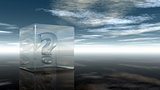 question mark in glass cube under cloudy sky - 3d rendering