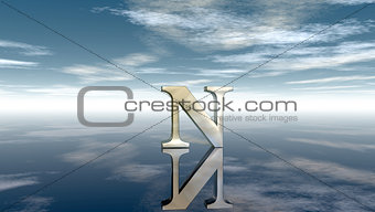 metal uppercase letter n under cloudy sky - 3d rendering