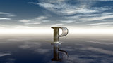 metal uppercase letter p under cloudy sky - 3d rendering