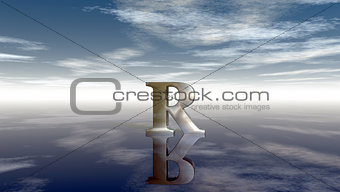metal uppercase letter r under cloudy sky - 3d rendering